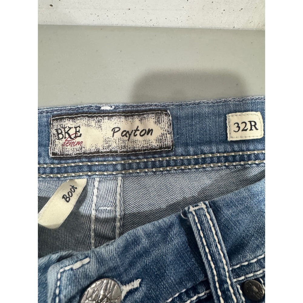 BKE Payton Bootcut Jeans Mens 32R Medium Wash Heavy Stitch Denim Blue